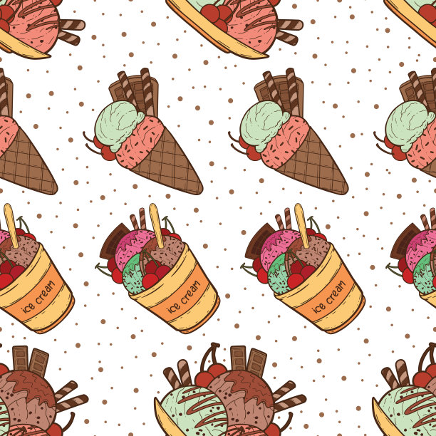 三种冰淇淋表面无缝图案设计图片下载