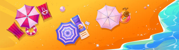 俯视图夏季海滩与五颜六色的伞图片下载