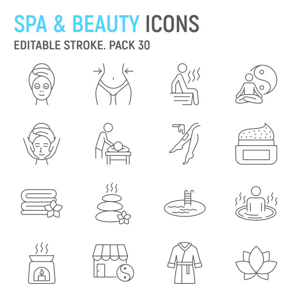 SPA和美容线图标集图片下载