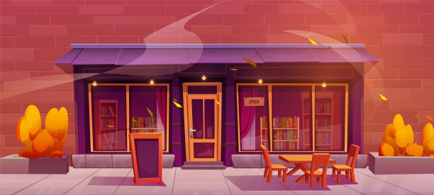 秋季书店外墙插图图片下载