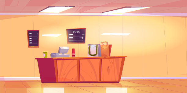 带收银机的卡通商店柜台图片下载