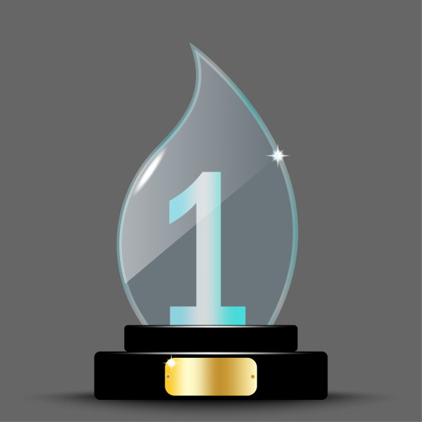 荣获水晶第一名。丙烯酸3D盾牌第一名。架子上的胜利奖杯。矢量插图。股票的形象。图片下载