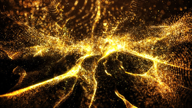 美丽的金色粒子波和光抽象的背景与闪亮的粒子形成恒星尘埃耀斑。图片下载