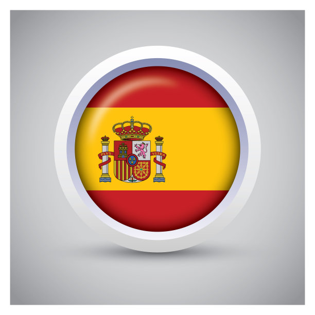 带有国旗图标的白色按钮上的西班牙国旗，标准颜色图片下载