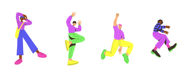 向量集的年轻人。时尚的彩色平面款式。矢量插图。国际青年日。在学校或大学的学生。图片下载