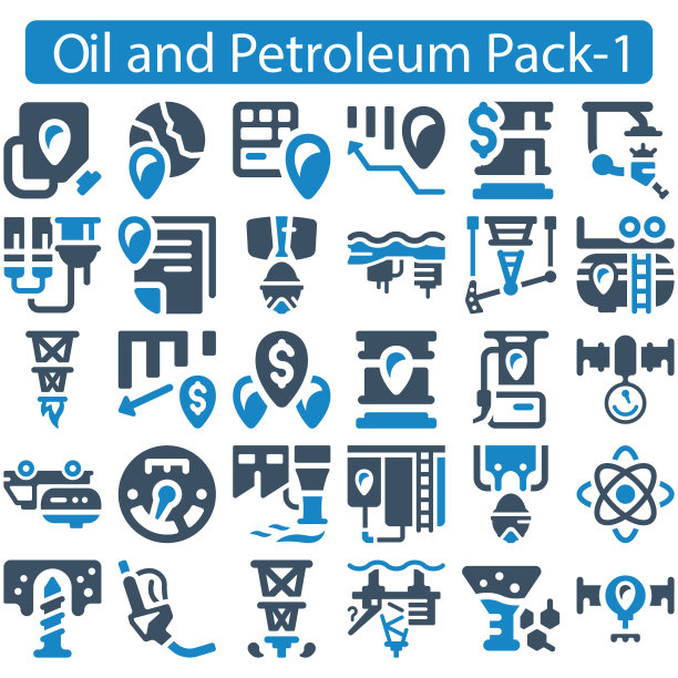 石油和石油图标集或工业图标图片下载