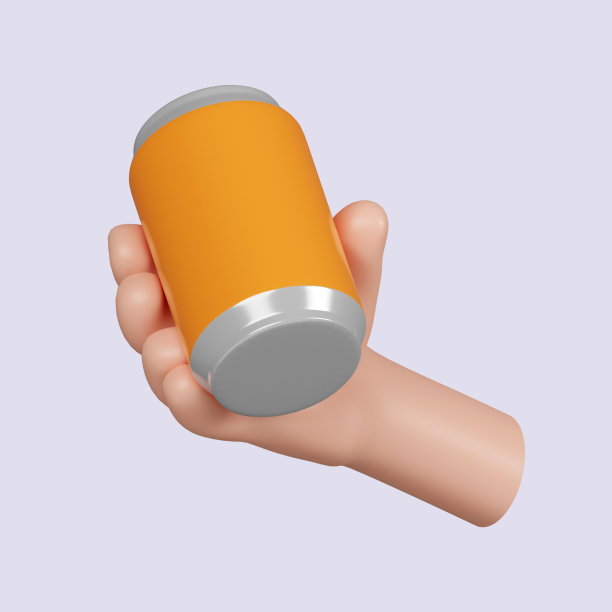 3d卡通人物手持果汁罐，汽水罐。图标隔离在灰色背景。3d渲染图。剪切路径。图片下载