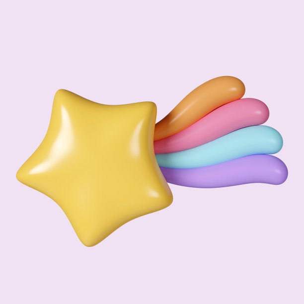 3d流星与彩虹。太空中的流星。图标孤立的紫色背景。3d渲染图。剪切路径。图片下载