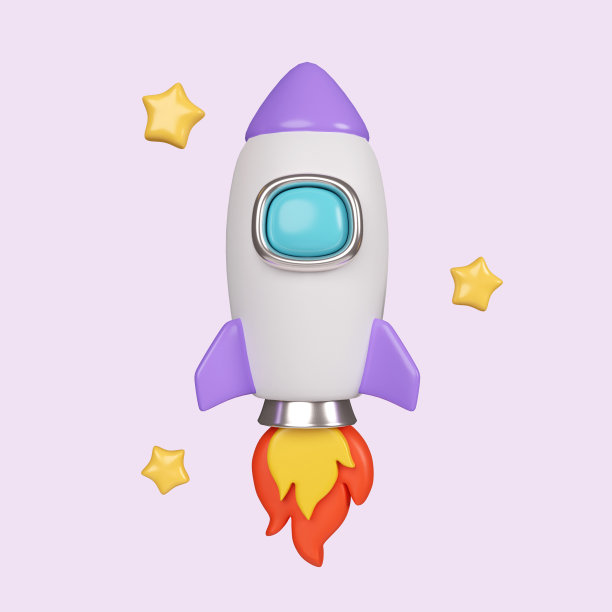 3d太空火箭。太空船火箭午餐。图标孤立的紫色背景。3d渲染图。剪切路径。图片下载