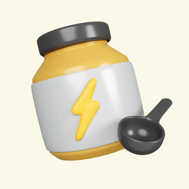 3d运动营养。健身的补充。健身和健康。健身设备。图标孤立的黄色背景。3d渲染图。剪切路径。图片下载