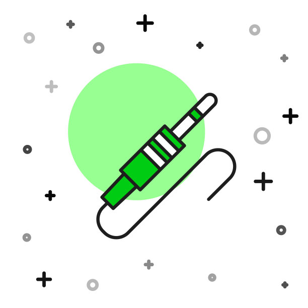 填充轮廓音频插孔图标孤立的白色背景。用于连接音响设备的音频电缆。插线。乐器。向量图片下载