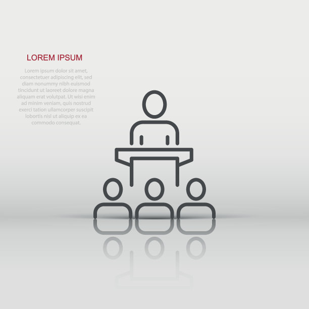 人们在讲台上的图标扁平的风格。扬声器矢量插图上的白色孤立的背景。听众演说家的经营理念。图片下载