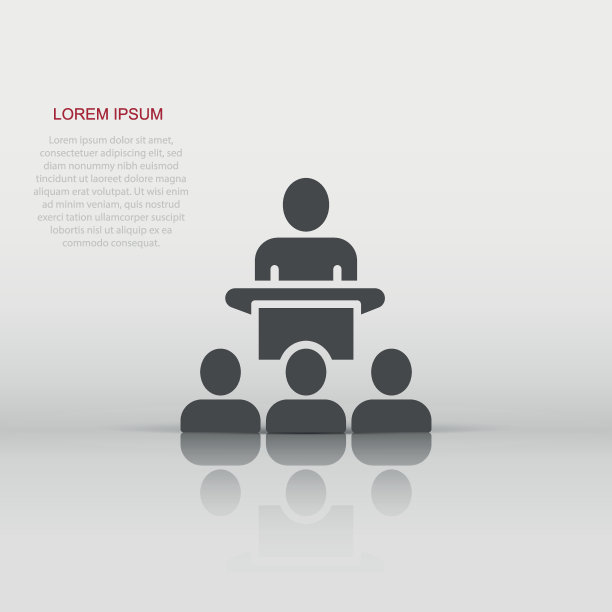 人们在讲台上的图标扁平的风格。扬声器矢量插图上的白色孤立的背景。听众演说家的经营理念。图片下载