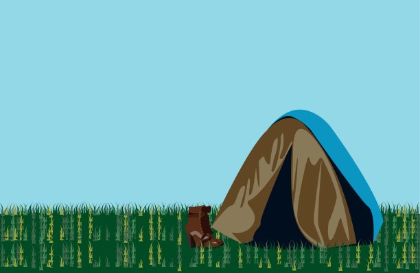 绿草地上的大帐篷旁边放着一双女式靴子图片下载