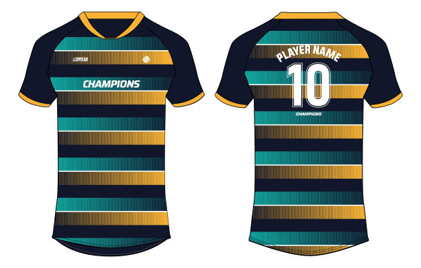 运动球衣t恤和短裤套件设计平面草图插图，抽象图案V领套领袖足球球衣套件概念与前后视图为足球，板球，排球制服图片下载