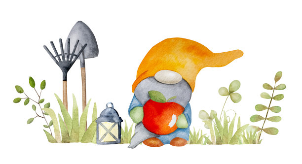 花园侏儒水彩卡通画图片下载