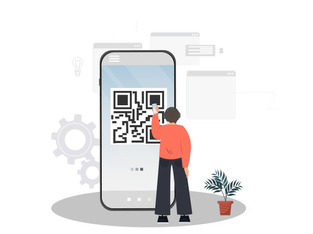 人扫描二维码，扫描码使用智能手机支付，平面矢量插图图片下载