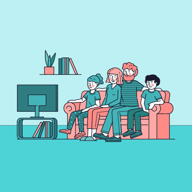 幸福的一家人一起看电视图片下载