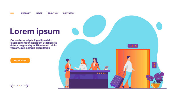 拿着行李在旅馆接待处等候的游客图片下载