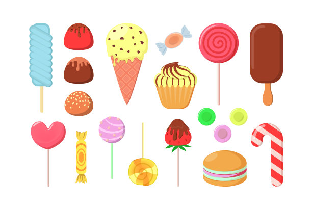 卡通糖果平面图标集图片下载