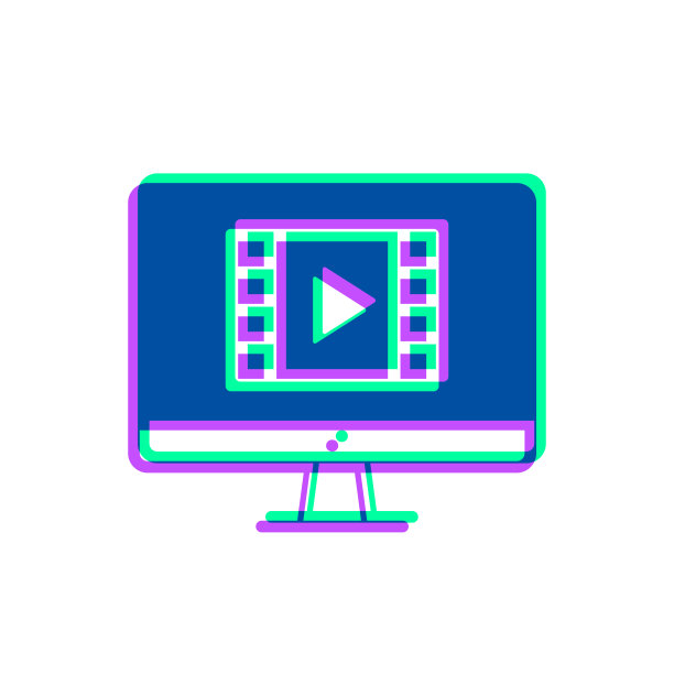在台式电脑上观看视频。图标与两种颜色叠加在白色背景上图片下载