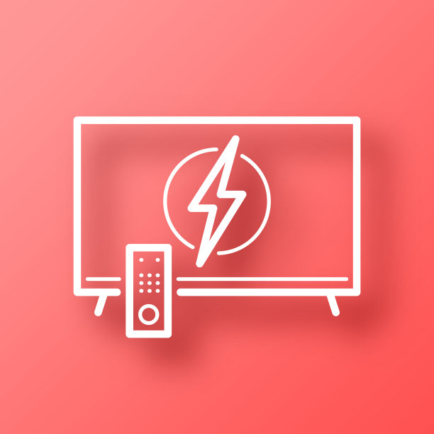 带有电符号的电视。图标在红色背景与阴影图片下载