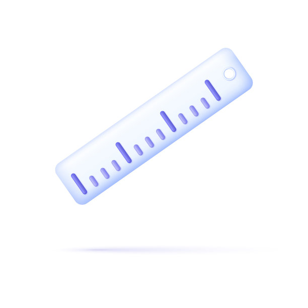3D尺子图标，白色背景隔离。简单的办公用品。规则测量长度比例。图片下载