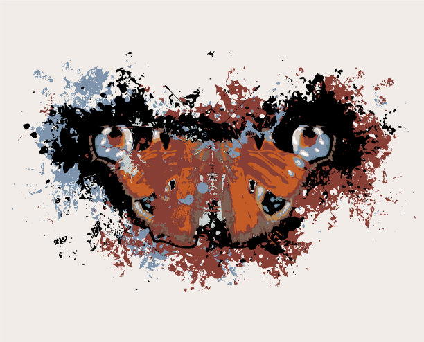 带有孔雀、蝴蝶和斑点的抽象旗帜图片下载