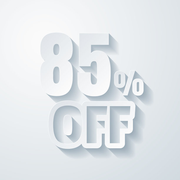 八五折。在空白背景上具有剪纸效果的图标图片下载