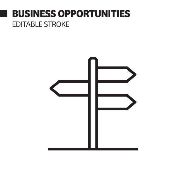 商业机会线图标，轮廓矢量符号插图。完美像素，可编辑的描边。图片下载