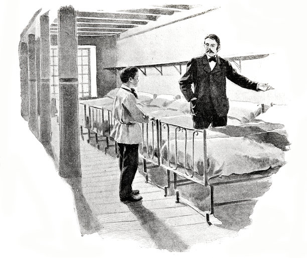 老年男人向学生展示寄宿学校的卧室图片下载