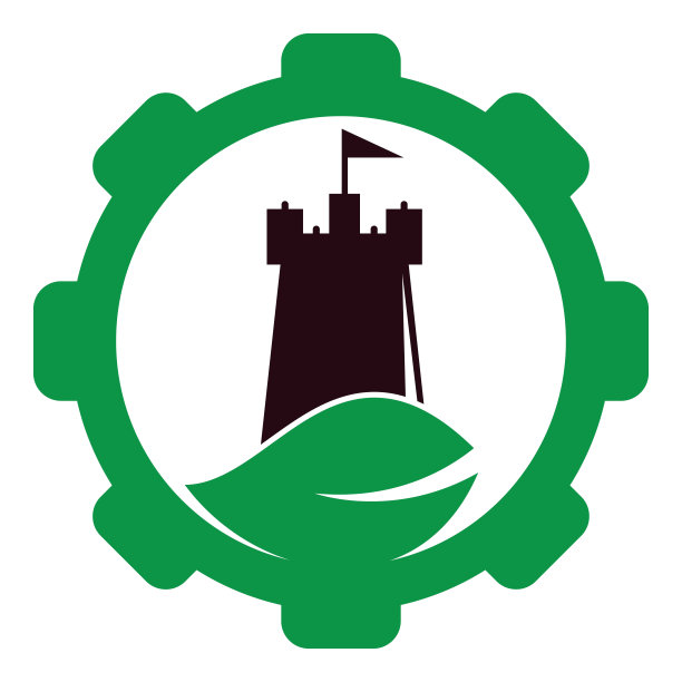 城堡和叶齿轮形状的概念符号设计。图片下载