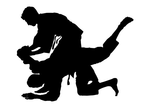 空手道男子斗士在和服剪影战斗图片下载