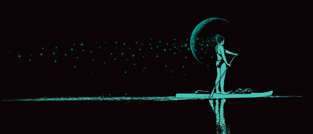 女子在月光下冲浪图片下载