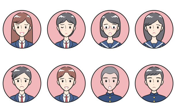 初高中学生制服否定表情圆形图标设置粉红色图片下载