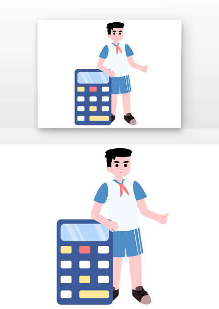 扁平儿童学生与计算器图片下载