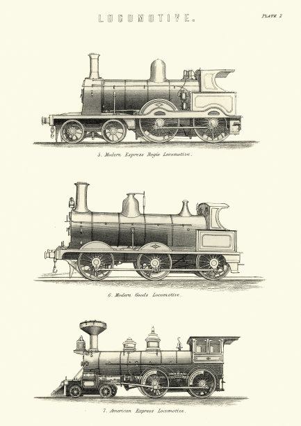 维多利亚时代的蒸汽火车机车，特快，货物，美国，19世纪图片下载