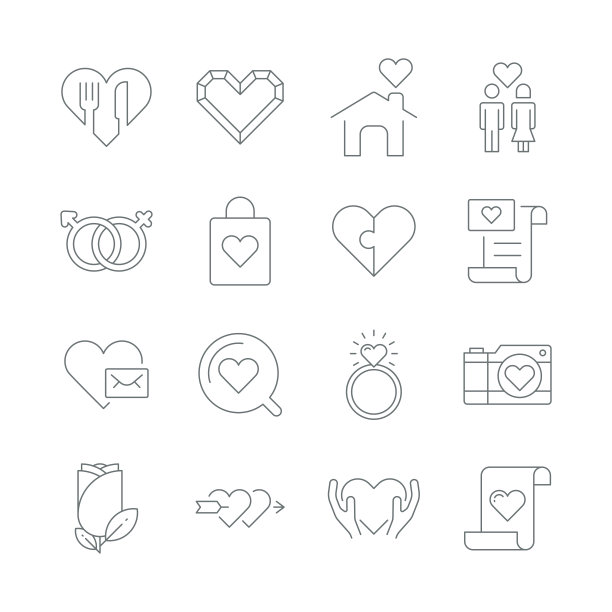 爱与情人节线性图标图片下载