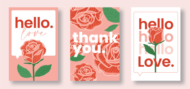 感谢卡片与玫瑰花涂鸦风格矢量设计图片下载