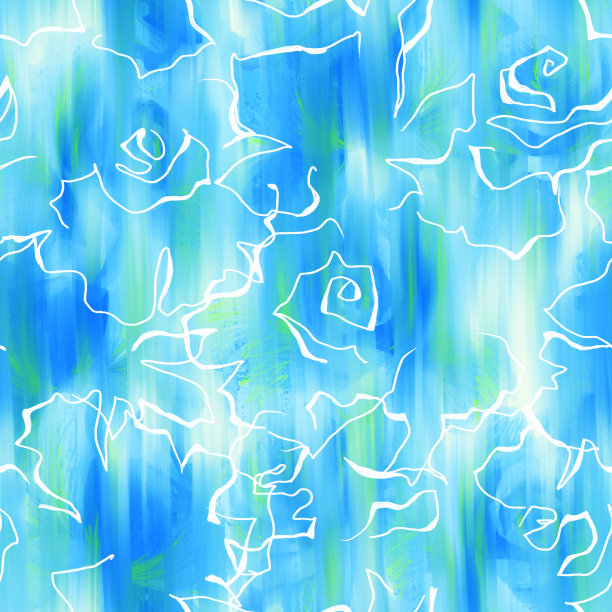 装饰轮廓玫瑰冲刷出动态背景。无缝简单花卉模糊图案。流血的夏天图案大的花。图片下载