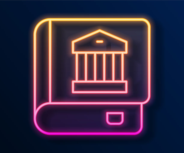 发光的霓虹灯线法律书图标孤立在黑色图片下载