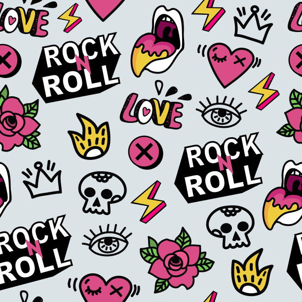 涂鸦摇滚无缝矢量模式图片下载