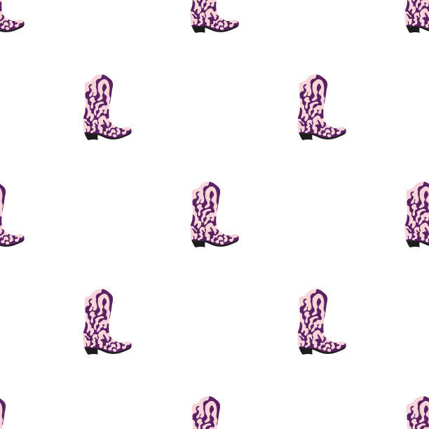 饰有无缝花纹的牛仔靴。狂野西部主题。手绘彩色潮流矢量插图在白色的背景图片下载