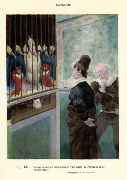 弗朗索瓦·拉伯雷的《巨人和潘塔格鲁》，儒勒·加尼埃写的，潘纳格还在用教皇鹰和他的随从们的情景来满足他的眼睛图片下载