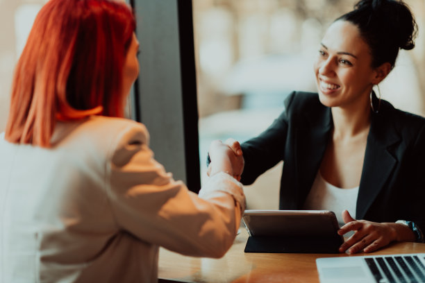 商务女性在安排生意时握手图片下载