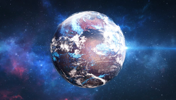 地球上有城市的灯光，太空中有星星的云。图片下载