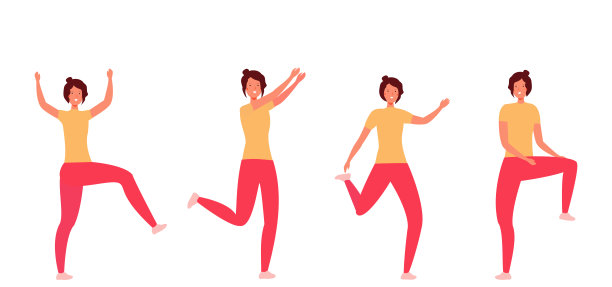 美丽的健身女孩集有氧，伟大的设计为任何目的。卡通平面矢量插图。可爱的女孩穿着鲜艳的运动服在做运动。训练集。图片下载