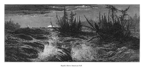 美国瀑布上的急流，尼亚加拉大瀑布，纽约，尼亚加拉大瀑布，安大略省，美国维多利亚版画，1872年图片下载