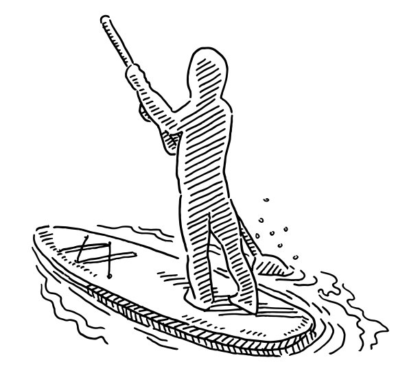 站立划桨冲浪人体图形水上运动绘图图片下载