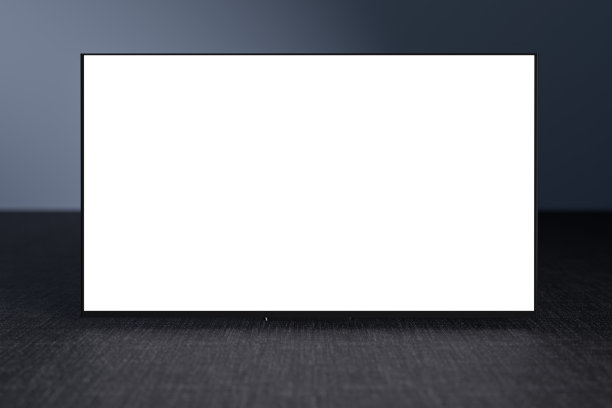 在房间的灰色墙壁上模拟电视。看网络电视。电视8K平板oled与白色空白屏幕。电视模型。三维渲染图片下载